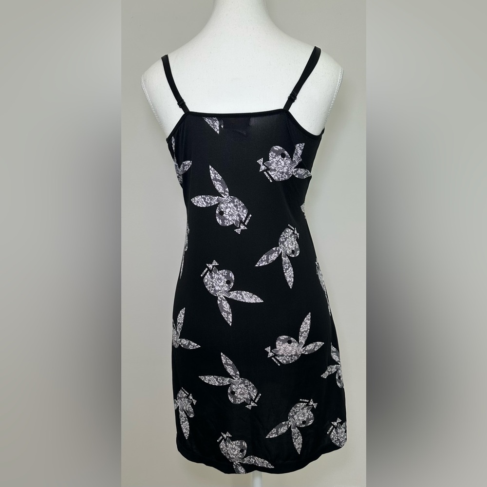 Playboy Intimates Black white Bunny Print Slip Dress Adjustable Straps Y2K 90s M - Picture 3 of 9